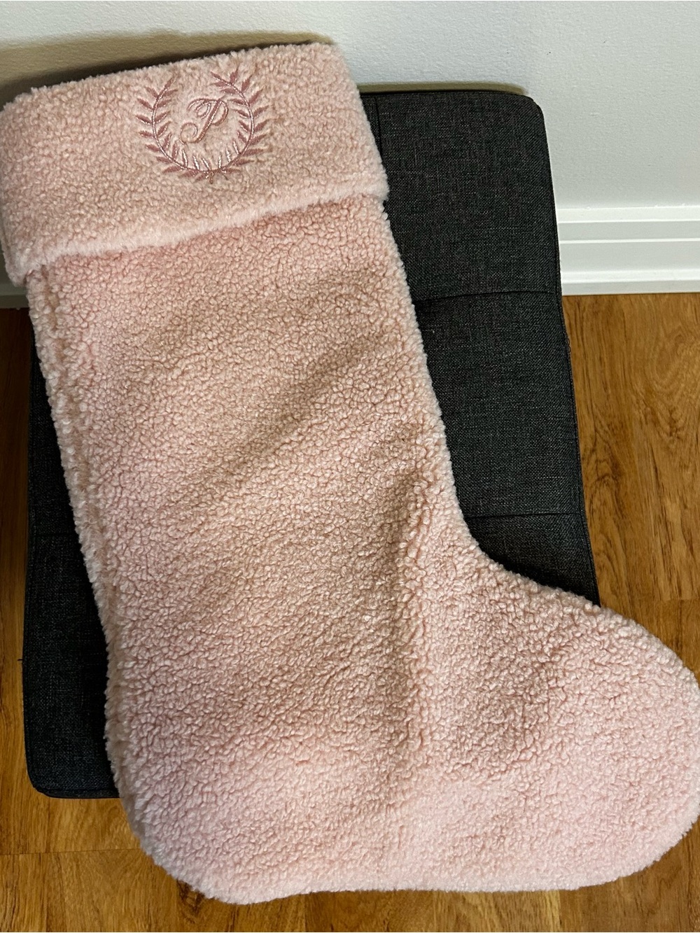 PINK Victoria's Secret Plush Pink Embroidered Holiday Stocking